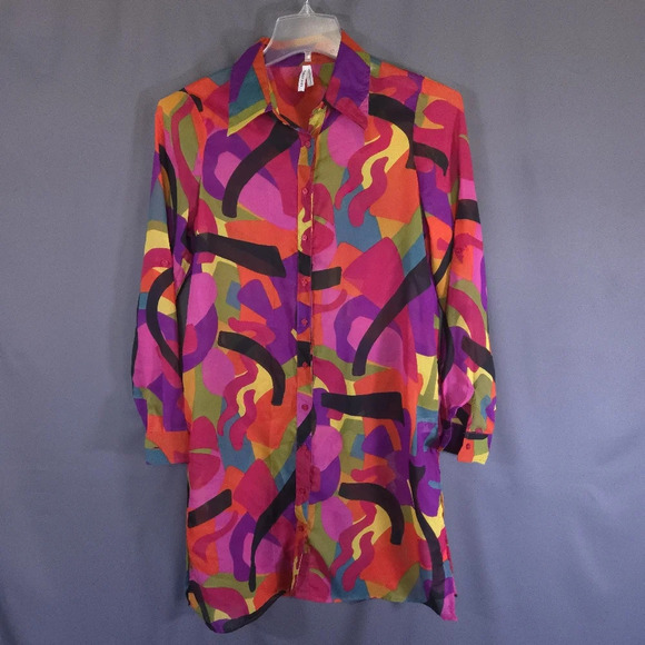Live 4 Truth Button Down Maxi Shirt Duster Artsy Sheer Roll Tab Sleeve Size S - Picture 1 of 8